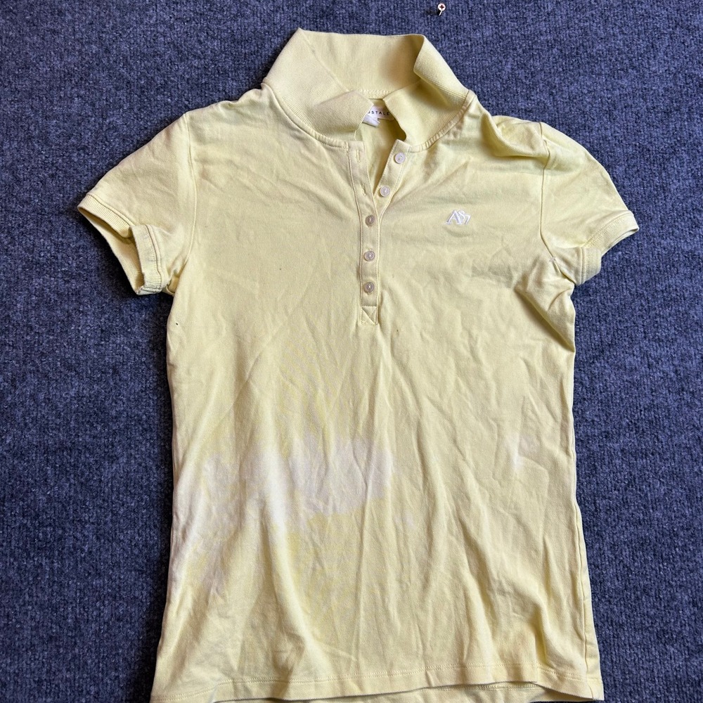 Aeropostale Polo Womens Size L Yellow Short Sleeve Cotton Blend Casual Stained
